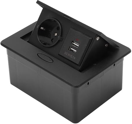 Marhynchus Skrivbordsuttag Aluminiumlegering Skrivbordsuttag med Dubbla USB 2.1A Studsbord Power Strip Vattentät Anslutningsbox för Kontorshem Mötesrum Bänkskiva Användning