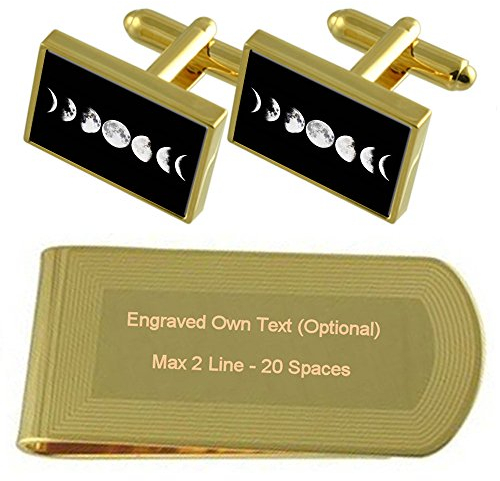 Select Gifts Mondsichel Gold-Manschettenknöpfe Geldscheinklammer Gravur Geschenkset