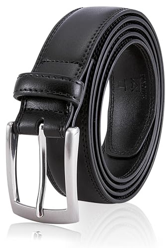 MILORDE Men Black Belts, Fashion & Classic Design for Dress and Causal (Size 34 (Waist 32), Basic Black)