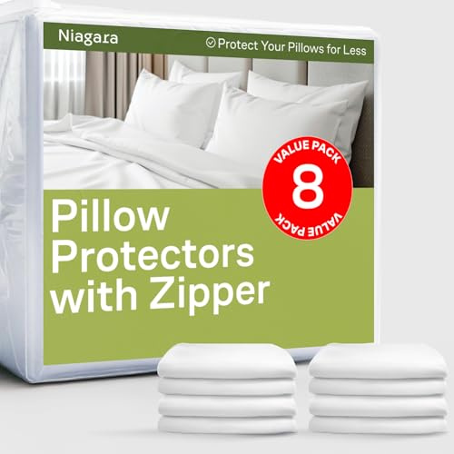 Niagara Kissenschoner mit Reißverschluss, Standardgröße (8er-Pack) – 100 % Bettwanzensicher und Anti-Milben-Kissenbezug – weicher, hypoallergener Standard-Kissenschutz für sicheren und ruhigen Schlaf