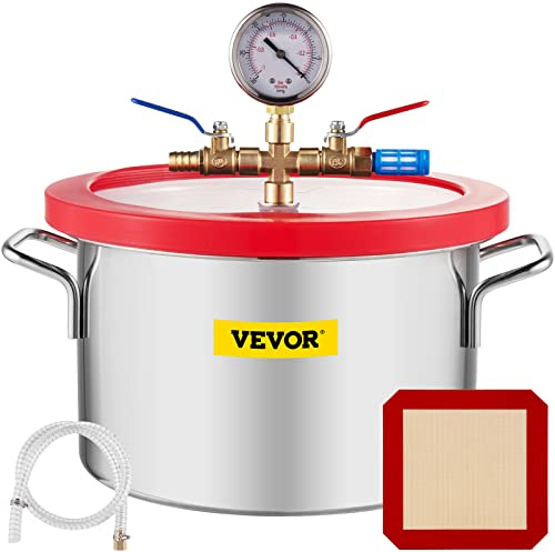 VEVOR Chambre à Vide 1,5 gallon, Pompe à Vide Climatisation avec Couvercle Acrylique, Chambre sous Vide pour Dégazer l'Uréthane Silicone Époxydes Remplissage de Moule