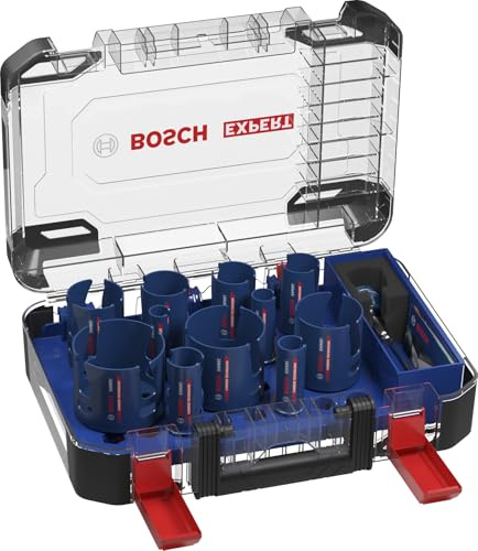 Bosch 15x EXPERT Construction Material PC Plus universell hålsågsats (för Mjukt trä, Spånskiva, Ø 20, 22, 25, 32, 35, 40, 44, 51, 60, 68, 76 mm, Professional Tillbehör Borr)