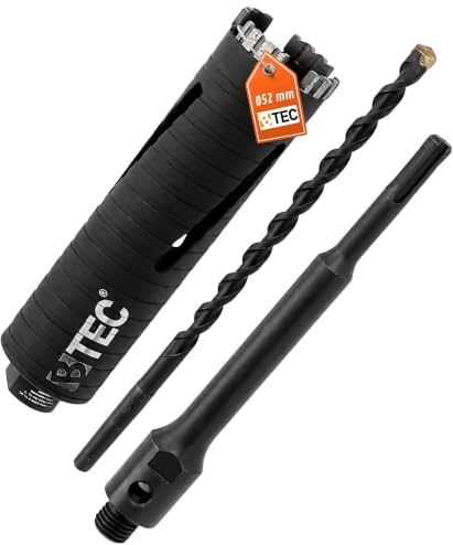 BTEC Diamant Bohrkrone ⌀52mm/180mm Nutzlänge | SDS-plus lang 200mm Zentrierbohrer 52mm Beton Stahlbeton Mauerwerk Kalksandstein Ziegel präzise langlebig Profiqualität