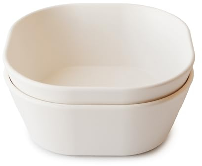 mushie Set di 2 Ciotole Quadrate per Bambini, Stoviglie Riutilizzabili Senza BPA, Lavabili in Lavastoviglie e Adatte al Microonde, Prodotto in Danimarca (Ivory)
