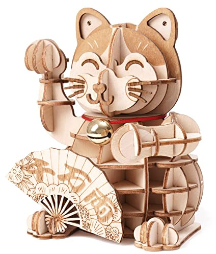 Rolife Puzzle 3D Legno per Adulti Modellismo da Costruire Plutus Cat Kit Modello, Gatto Fortunato 3D Puzzle
