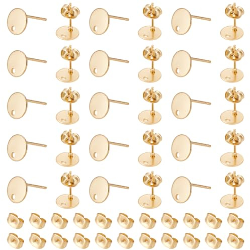 UNICRAFTALE 100pcs 8mm 304 Risultati degli Orecchini A Bottone in Acciaio Inossidabile con Perno Tondo Piatto Perni Dorati Componenti per Orecchini da Donna, Pin 0.8 millimetro