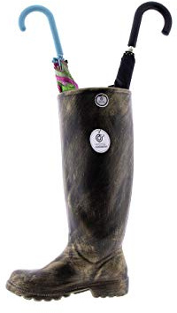 CERÁMICA RAMBLEÑA | Paragüerohalter Amazon | Original Paragüerohalter | Keramik Paragüerohalter | Stiefel Regenschirmständer mit dekorativem antikem Goldfinish Modell 05 | 30x14x46 cm