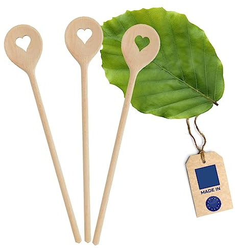 3X HOFMEISTER® Kochlöffel Holz mit Herz – Geschenk-Kochlöffel aus Buche, 30 cm, hitzebeständig und schonend für beschichtete Töpfe, Handarbeit