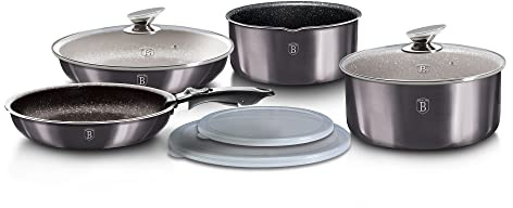 Berlinger Haus - Set di pentole in alluminio con manico ergonomico staccato, pentole e padelle antiaderenti, coperchio in vetro con rivestimento in marmo a 3 strati, 9 pezzi