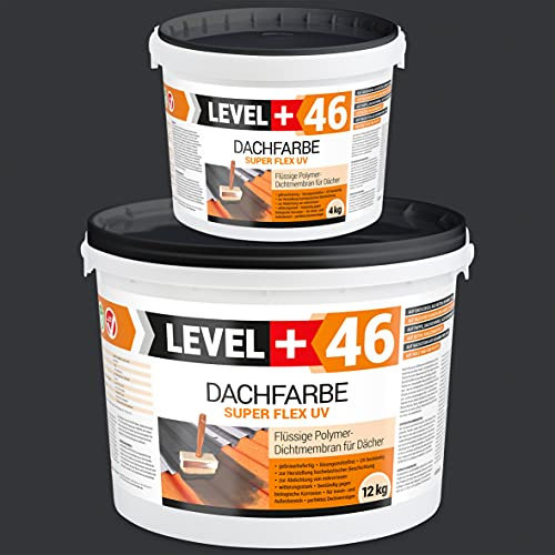 LEVEL PLUS Dachfarbe 16 kg Sockelfarbe Dachlack Dachsanierung flexibler Polymermembran hochdeckend wetterbeständig Anthrazit RM46