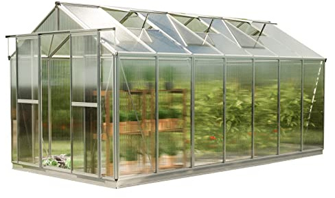 GFP Serre Saphir 7 Cadre Aluminium 259x449 cm Plaques Double paroi 6 mm avec Cadre de Fondation et ouvre-fenêtre Automatique
