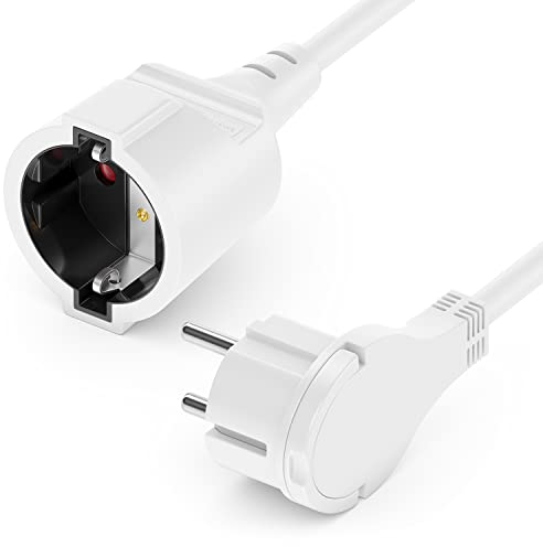 deleyCON 5m Câble d'alimentation Rallonge avec Fiche Plate Contact de Protection Électricité Câble Renouvellement 3680W Ménage Bureau Multimédia Blanc