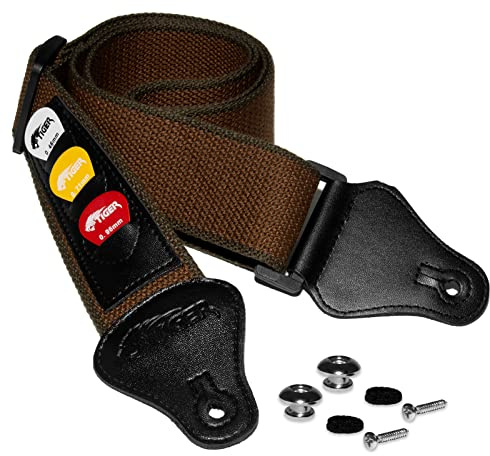 TIGER STP5-BR-PACK Guitar Strap with Pick Holders, Picks & Strap Button