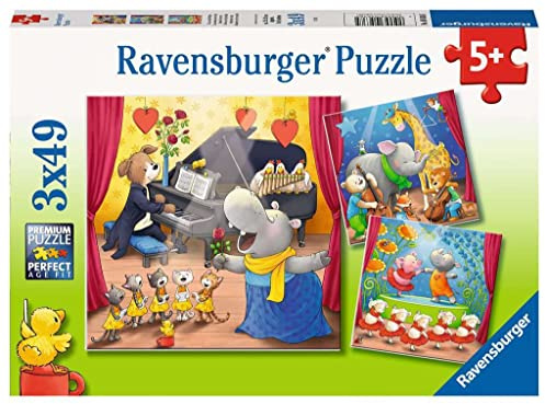 Ravensburger Kinderpuzzle - Tiere auf der Bühne - 3x49 Teile Puzzle für Kinder ab 5 Jahren