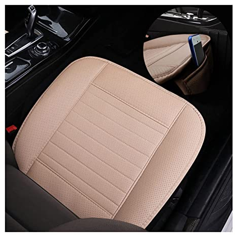 Coprisedile Universale in Pelle Anteriore per Auto - Antiscivolo, Morbido, Traspirante con Carbone di Bambù (Beige)