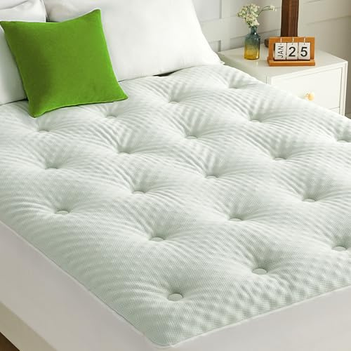 QUIETSEA Cal King Mattress Topper, Egg Crate Memory Foam Mattress Topper | Reversible Bamboo Viscose Mattress Pad, Noiseless Waterproof Mattress Cover with Deep Pocket up to 21, 72x84, White