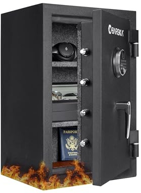 Barska 2.02 Cu Ft Fireproof Biometric Safe with Fingerprint & Keypad Lock – Digital Security Safe with LED Light, Alarm, Dual Access, 30 Min Fire Protection, for Home or Office