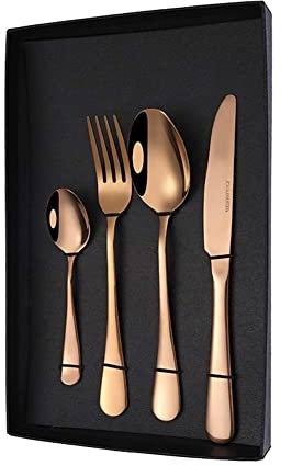 Juego de cubiertos de 4 piezas, juego de cubiertos de acero inoxidable, tenedor de cuchillo, juego de mesa con cajón organizador portátil para restaurante de cocina (dorado) (oro rosa) decoración