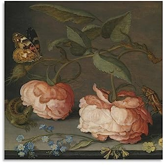MHART Balthasar Van Der Ast Art Print Poster Floral Botanical Still Life Poster Poster Decorative Painting Canvas Wall Art Living Room Posters Bedroom Painting 12x12inch(30x30cm)