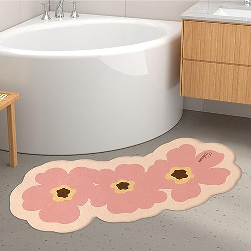 UVCMDUI Duschvorleger für Runddusche, Super Saugfähig Gebogene Duschmatte, Duschvorleger Eckdusche Halbrund rutschfeste, Maschinenwaschbar,Rosa,50X120cm
