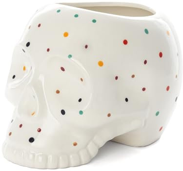 Fisura - Macetero Original con Diseño de Ojos y Patas para Cactus. Decorativo Interior de Cerámica para Flores y Suculentas. 13 x 12,5 cm. (Lunares, Calavera)