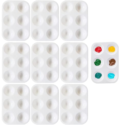 10PCS 6 Wells White Art Paint Tray Palette,Mini Paint Palette Watercolor Palette Painting Tray Plastic Paint Pallets,Rectangular Plastic Paint for Watercolor Acrylic and Oil DIY Craft Art Painting