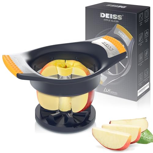 Deiss LUX Cortador y Descorazonador de Manzanas con Base de Corte, Cortador de Manzanas de Acero Inoxidable de 8 Rebanadas, Perfecto para Rebanadas