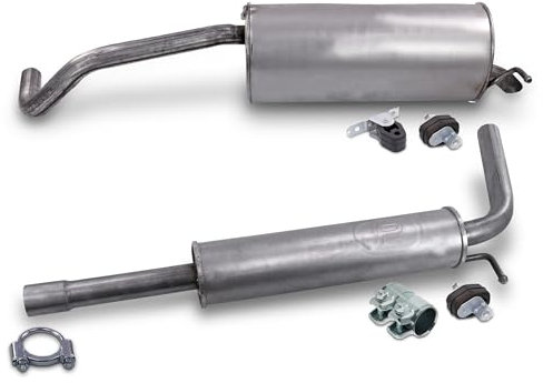 ATEC Germany Auspuff Schalldämpfer Set 1x Mittelschalldämpfer, 1x Endschalldämpfer inkl Montagezubehör Kompatibel mit SEAT IBIZA (6L1) (6J5, 6P1) (6J1, 6P5), SKODA FABIA 1, FABIA 2, VW POLO (9N_, 9A_)
