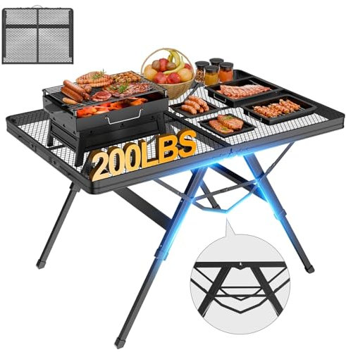 WildFinder Klappbarer Grilltisch, 90 cm, tragbarer Campingtisch für draußen, 3 höhenverstellbar, Klapptisch mit Schreibtisch, leicht, Outdoor, Camping, Picknick, BBQ