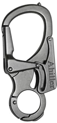 Ahiller Carabiner Keychain Keyring Clip, Cool Double Lock Design - Tungsten Steel Spike - 3 Alloy Car Survival Belt Key Clip for Men Women [Gunmetal-1P]