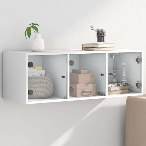 ZEYUAN Wandschrank mit Glastüren Weiß 102x37x35 cm, Hängeschrank, Badezimmerschrank, Badschrank, Aufsatzschrank, Gewürzschrank, Wall Cabinet - 836511