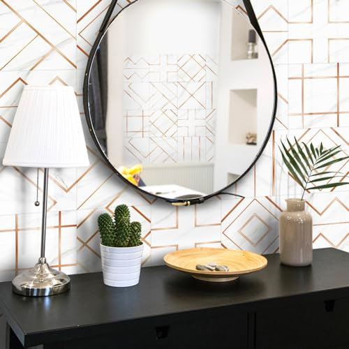 Épais Stickers Carrelage Adhesif Mural Cuisine Salle De Bain, Credence Adhesive, Panneau Mural Decoratif, Pvc Adhesive Murale, Stickers Muraux Autocollant, Luxe de la lumière blanche en cuivre