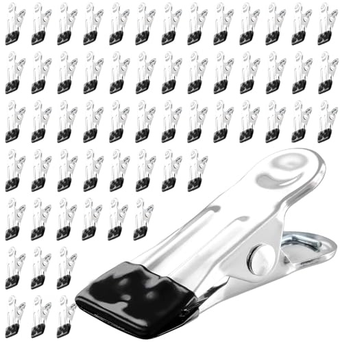 UNGFEI 80 PCS Stainless Steel Pegs for Washing Line, Metal Clothes Pegs with Non Slip PVC Clip Mouth, for Towel Socks Photos Food Sealing, 5.5x2.3x2.3cm
