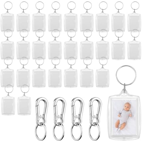 DAKLUNAR Schlüsselanhänger für Foto, 30PCS Acryl Schlüsselanhänger Foto Beidseitig, Bild Fotoschlüsselanhanger Leere zum Geburtstag Jahrestag Basteln Geschenk Familie Freunde 5.5×4