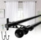 Negro Barras de Cortina Doble 82-389CM, Barra de Cortina Extensible Diámetro 2,45 cm, Barra de Cortina de Acero Inoxidable Decorativa Ajustable para Sala de Estar, con Terminales Redondos con Soportes