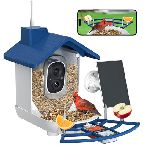 Intelligente Vogelfutterstation mit Kamera, Vogelhaus-Kamera mit Solarpanel, FHD-Vogelkamera für Vogelbeobachtung, KI-Identifikation, automatische Erfassung und Echtzeit-Benachrichtigungen, ideales