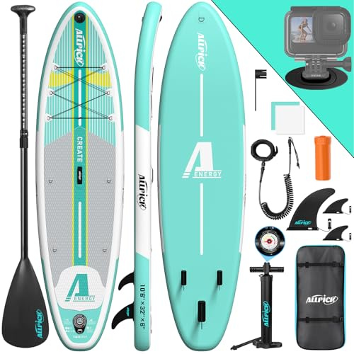 ALLPICK Tabla Paddle Surf Hinchable, Stand Up Paddle Board Sup, Tabla Padel Surf 320 cm, Soporte Universal para Cámara, Remo Ajustable, Principiantes y Avanzados 200kg (Fresco - Verde Menta)