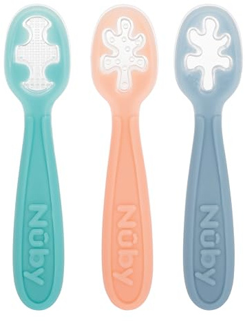 Nuby 3-Stage Baby's First Spoons Set - 3 Pack - 6+ Months - Baby Spoons with Easy Grip Handle - Pastels