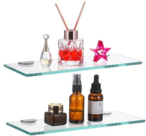 JIZZU Mensola Doccia, 2 Pezzi Mensole Bagno 30 cm, Vetro Temperato Da 6 mm, Capacità Di Carico 5 kg, Per Bagno, Cucina, Camera Da Letto