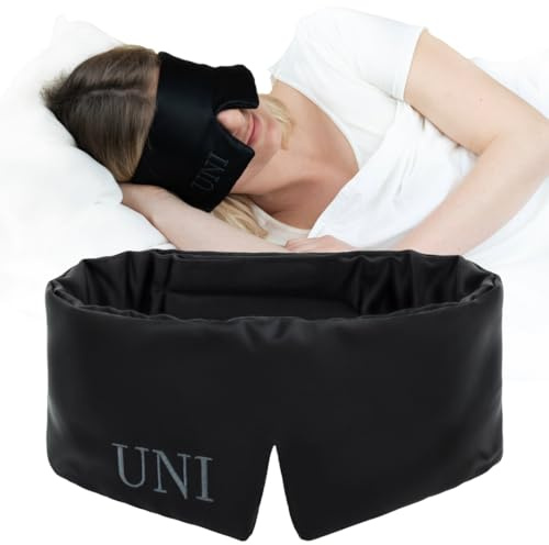 UNI Good Night 100% Maulbeerseide Schlafmaske für Herren und Damen, mit verstellbarem Klett-Kopfband, große schwarze Schlafmaske für besseren Schlaf, Nickerchen und Reisen