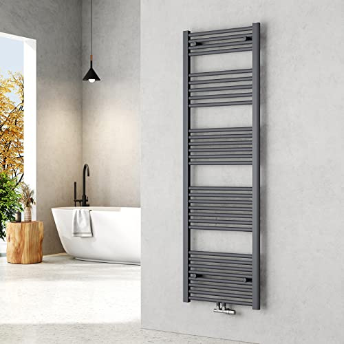 EMKE Handtuchheizkörper 1600x500 mm - Gerade Badheizkörper mit Mittelanschluss, Effizienter Handtuchwärmer Handtuchtrockner Heizkörper für Bad, Anthrazit, 654W