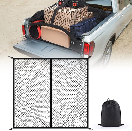 MICTUNING Cargo Net Truck, Elastic Stretchable up to 7ft Mesh Nylon Storage Organizer for Pickup Car Trunk SUV Boat