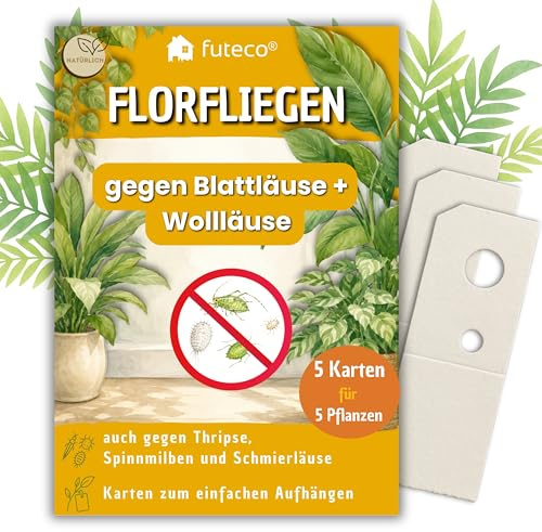 Futeco® Florfliegenlarven gegen Blatt-/Wollläuse & Thripse – 5 Karten | für 5 Pflanzen - zum einfachen Aufhängen - Biologische Schädlingsbekämpfung