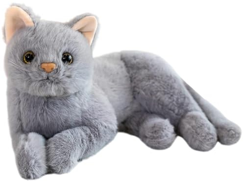 EPXOIQC Poupée en Peluche Chat, Cat Jouet en Peluche, Réaliste Poupée Cat Jouet câlin Oreiller en Peluche en Forme de Chat Coussin Cadeau Poupée Compressible et soulage la Pression Gris