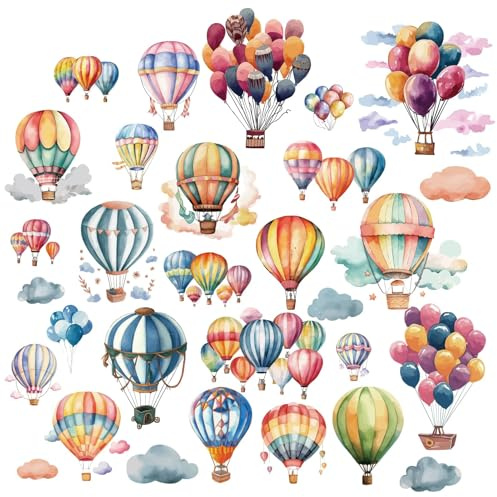 CRASPIRE 8 Sheets Hot Air Balloon Window Decal Anti-Collision Stickers Cloud PVC Waterproof Self Adhesive Vinyl Glass Cling Wall Peel and Stick for Home Wall Door Shop Store Party Nursery Decoration