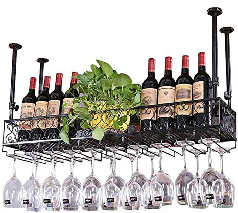 MWAYOYTE unità Bar sospesa al soffitto, portabottiglie da Vino sospesi al soffitto, portabottiglie da Vino, portabicchieri da Vino in Metallo a Parete, portacalici, mensole sospese per Bar