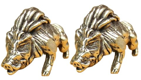 NOLITOY 2 Stück Kleine Retro Eber Figur aus Messing Platzsparende Miniatur Wildtierdekoration mit Angenehmer Oberfläche für Wohnzimmer und Schreibtisch