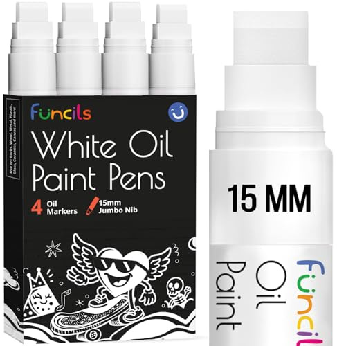 15mm Jumbo Lackstift Weiß – Ölstift Paint Pen, Permanent Marker Wasserfest, Reifenstift Weis Wasserfest, Textilstifte Weiß für Metall, Stoff, Glas, Möbel, Holz & Kunststoff – Weißer Stift (4er Pack)