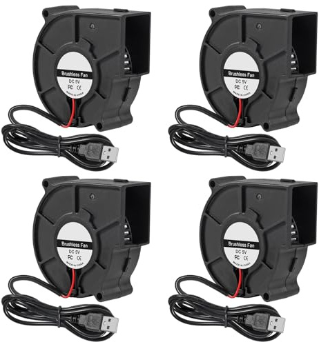 Lot de 4 ventilateurs de refroidissement à turbine centrifuge sans balais 5 V avec roulement à billes double roulement à billes pour ordinateur 75 x 30 mm