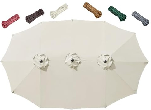 ZIUSFAC Terrassenschirm Ersatz Abdeckung Doppelsonnenschirm Ersatzbezug 460cm Ersatz-Sonnenschirm Stoff 12 Streben Marktschirm Ersatzdach UV Schutz(Beige)